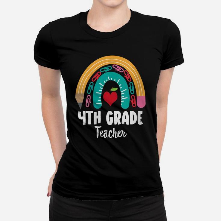 Womens 4Th Grade Teacher, Funny Boho Rainbow For Teachers Women T-shirt