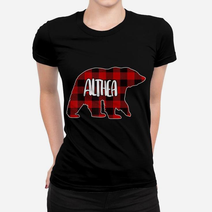Womens Althea Bear Custom Red Buffalo Plaid Christmas Pajama Women T-shirt