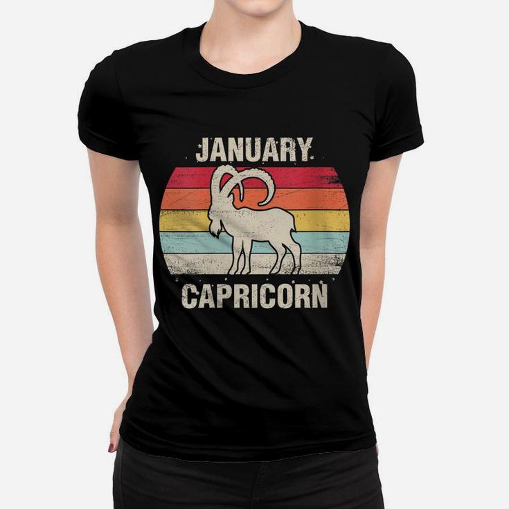 Womens Capricorn January Birthday Gift Retro Sign 70S 60S Women T-shirt