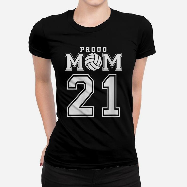 Womens Custom Proud Volleyball Mom Number 21 Personalized Women Women T-shirt