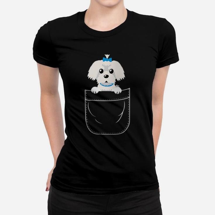 Womens Cute Maltese Dog In Pocket Women T-shirt