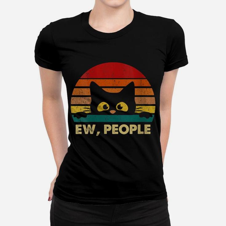Womens Ew, People Vintage Black Cat Lover, Retro Style Cats Gift Women T-shirt