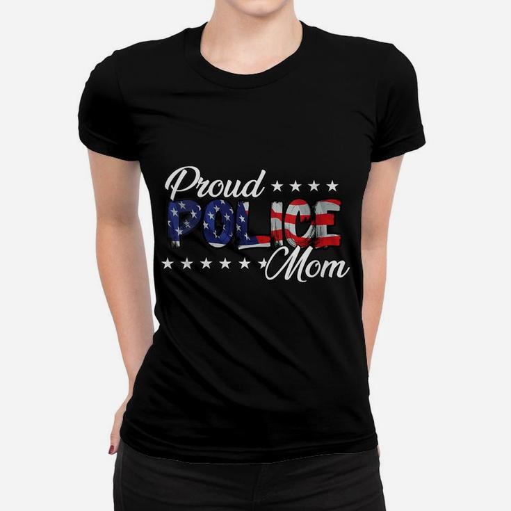 Womens Flag Proud Police Mom Women T-shirt