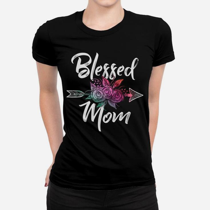 Womens Flower Blessed Mom Matching Happy Mother's Day Women T-shirt