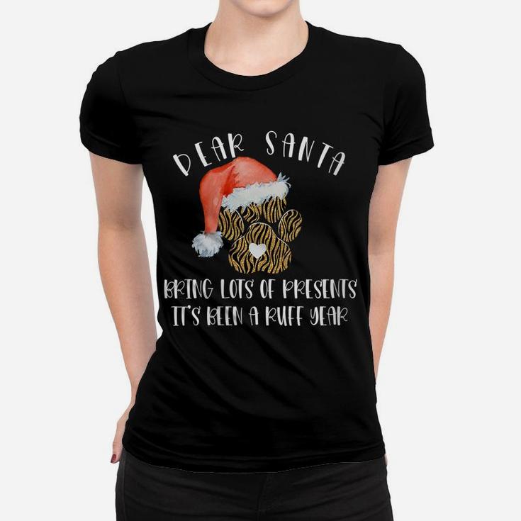 Womens Funny Santa Hat Dog Cat Paw Print Tshirt Christmas Clothes Women T-shirt