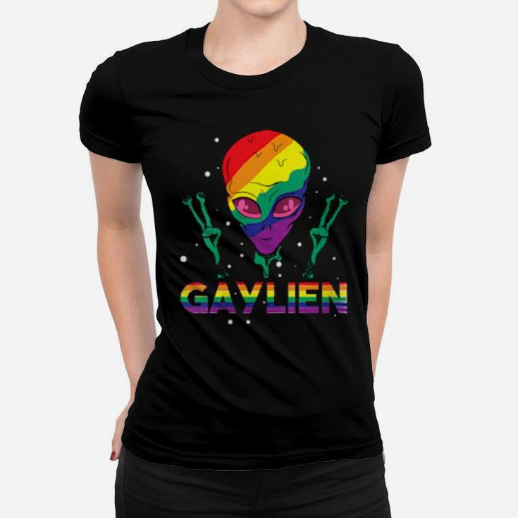 Womens Gaylien Alien Lgbt Love Rainbow Heart Flag Gay Pride Women T-shirt