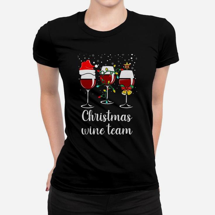 Womens Glass Wine Drinking Gift Funny Holiday Christmas Wine Team Women T-shirt