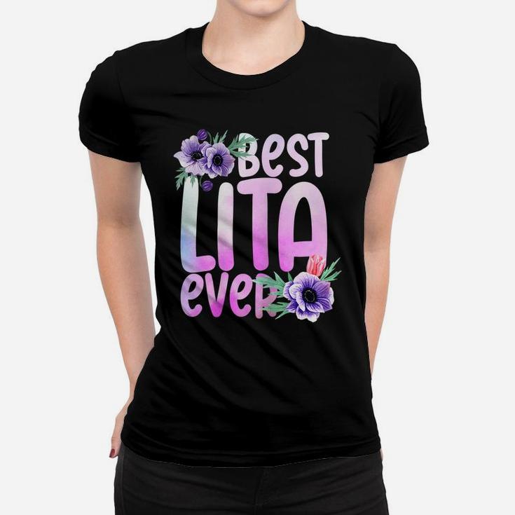 Womens Grandma Mothers Day Best Lita Ever Flower Design Women T-shirt