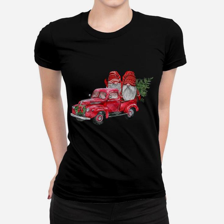 Womens Hanging With Red Gnomies Santa Gnome Christmas Car Women T-shirt