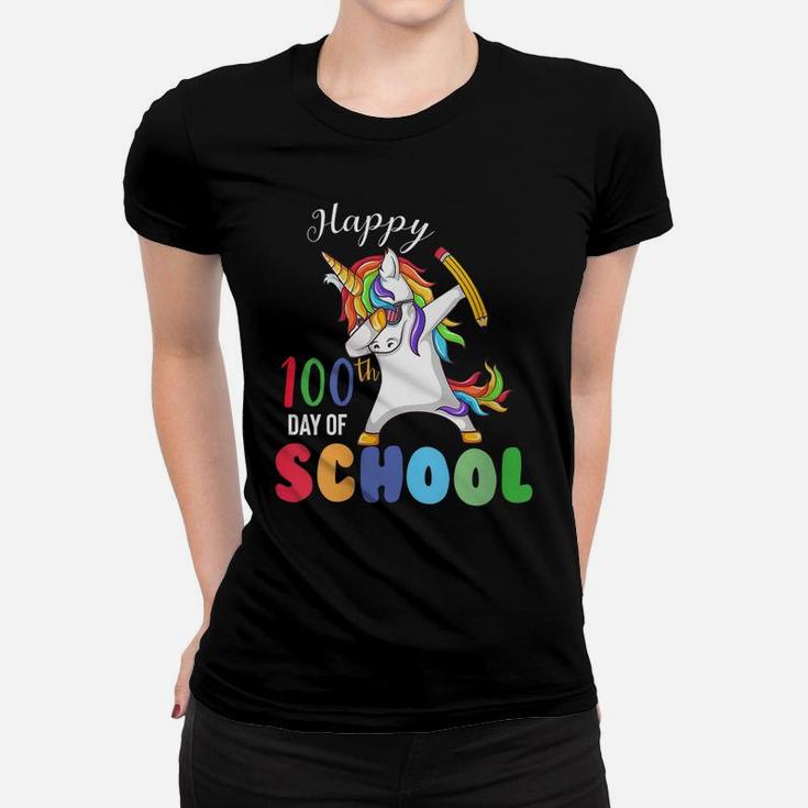 Womens Happy 100 Days Of School Unicorn Dabbing 100Th Day Girls Kid Women T-shirt