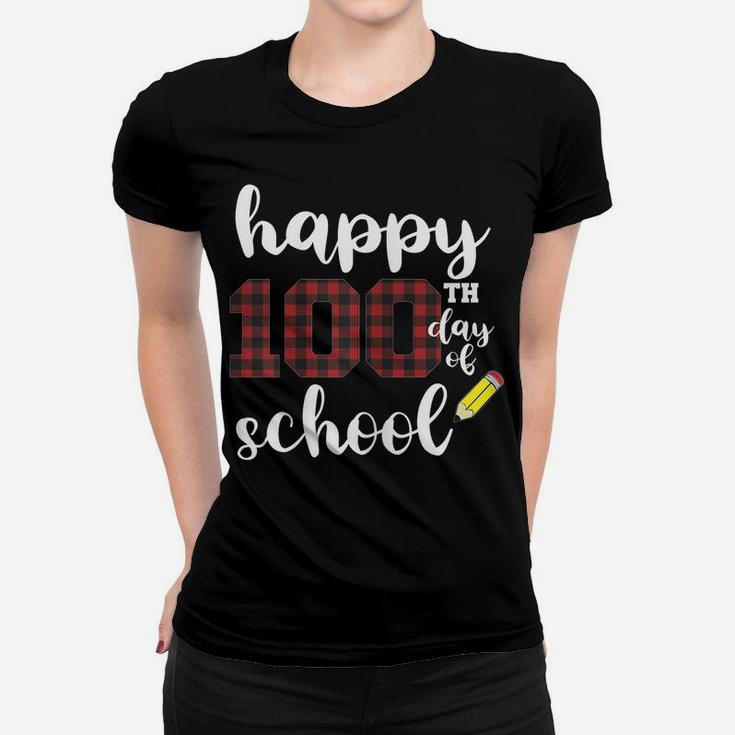 Womens Happy 100Th Day Of School For Teachers Buffalo Plaid Women T-shirt