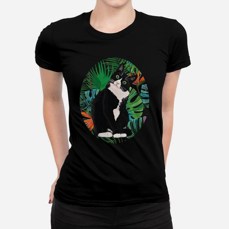 Womens Hawaiian Tshirt Tuxedo Cat Tropical Gift Animal Lovers Women T-shirt
