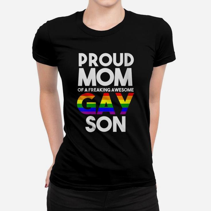 Womens Lgbtq Proud Mom Of A Gay Son Lgbtq Ally Gifts Free Mom Hugs Women T-shirt