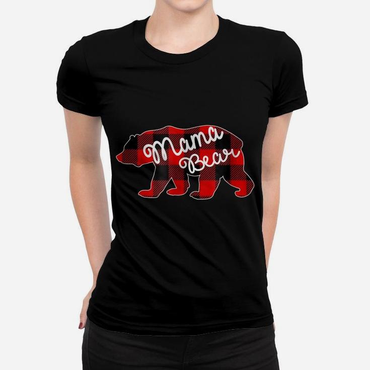 Women's Mama Bear Red And Black Plaid T Shirt Women T-shirt