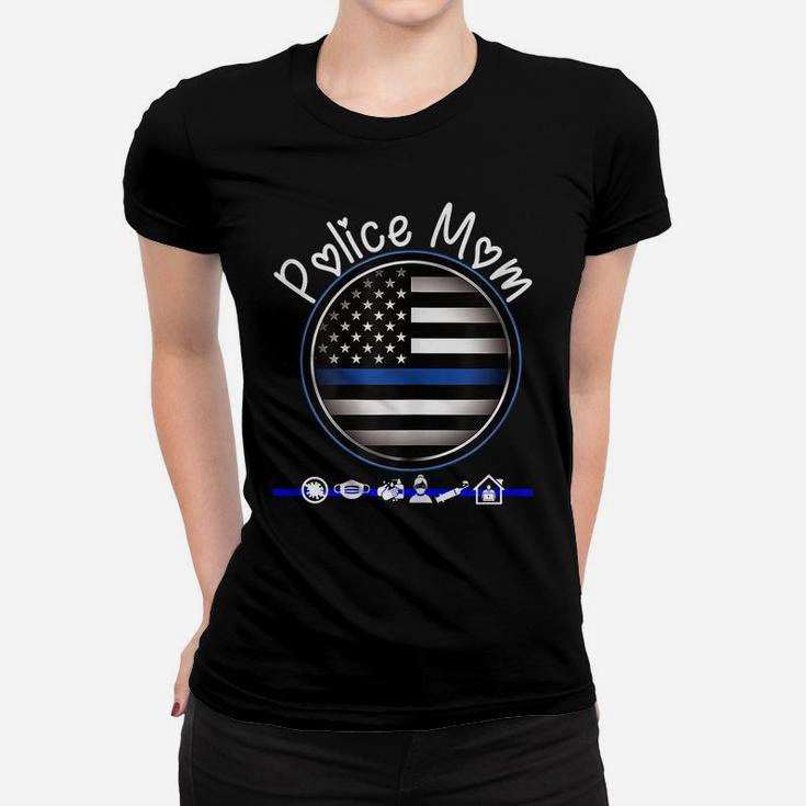 Womens Mothers Day Shirt For Cute Police Mom Flag Graphic Plus Size Women T-shirt