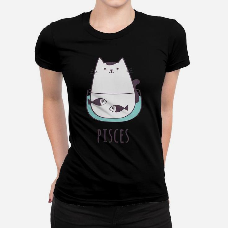 Womens Pisces Star Sign Feline Design Cute, Funny Kitty Zodiac Cat Women T-shirt