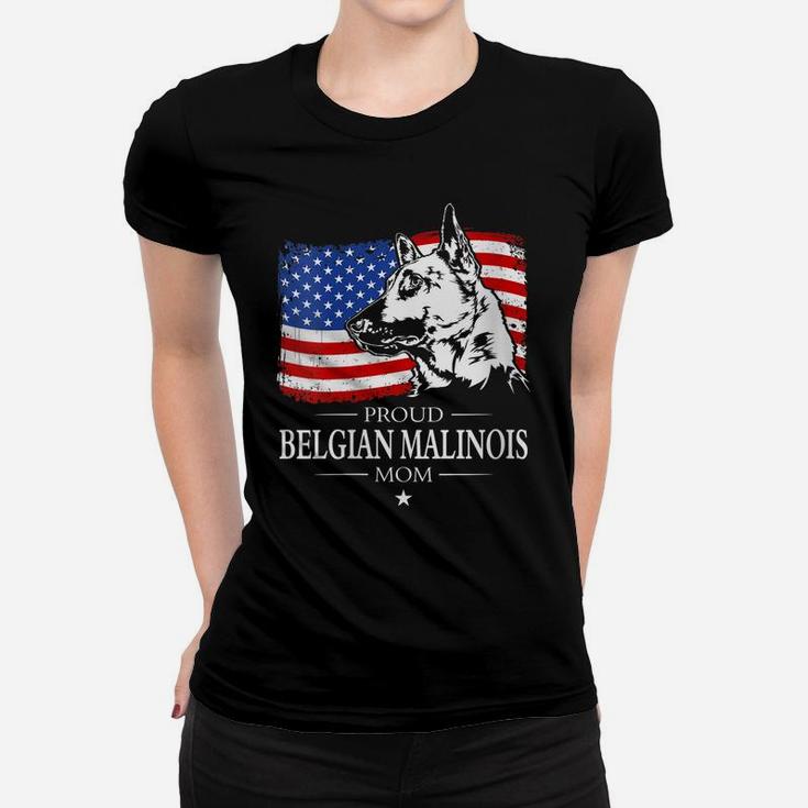 Womens Proud Belgian Malinois Mom American Flag Patriotic Dog Women T-shirt