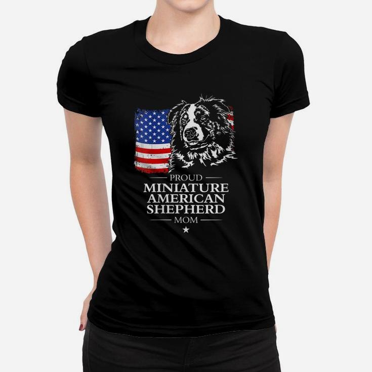 Womens Proud Miniature American Shepherd Mom American Flag Dog Gift Women T-shirt