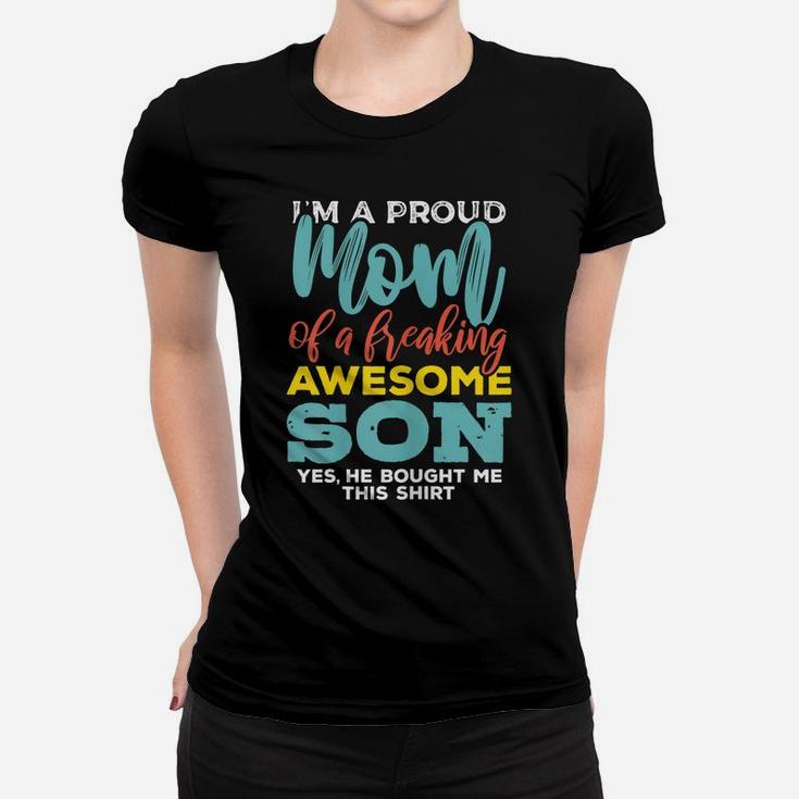 Womens Proud Mom Of Awesome Son Funny Womens Gift Tshirt Women T-shirt