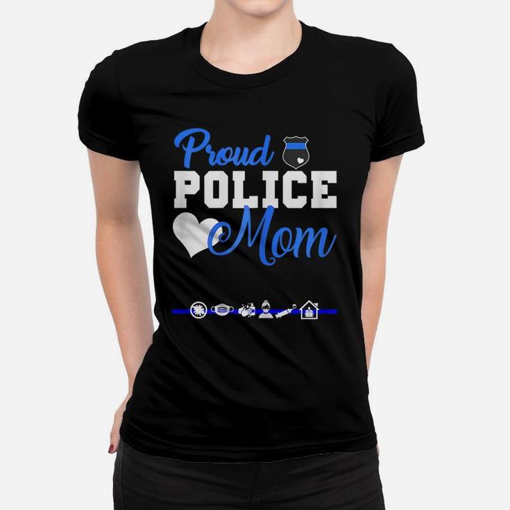 Womens Proud Police Mom Shirt American Flag Graphic Tee Plus Size Women T-shirt