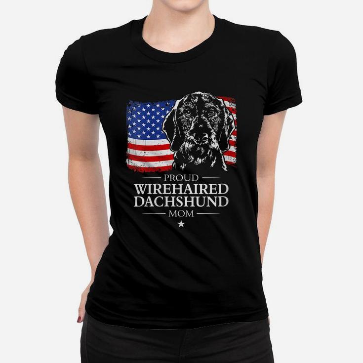 Womens Proud Wirehaired Dachshund Mom American Flag Patriotic Dog Women T-shirt