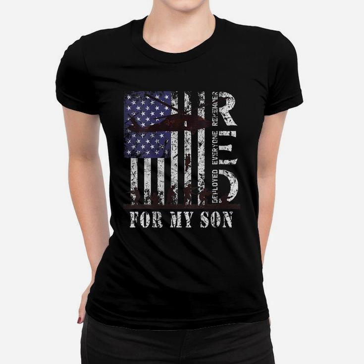 Womens Red Friday For My Son Us Flag Army Military Deployed Veteran Women T-shirt