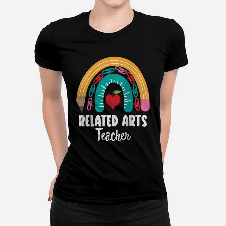 Womens Related Arts Teacher, Funny Boho Rainbow For Teachers Raglan Baseball Tee Women T-shirt
