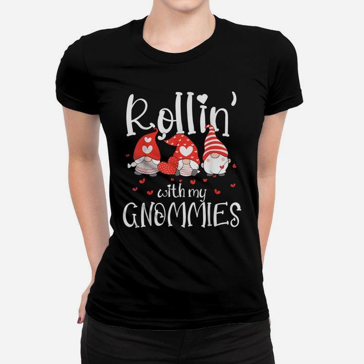Womens Rollin With My Gnomies Cute Valentines Day Gnome Women T-shirt