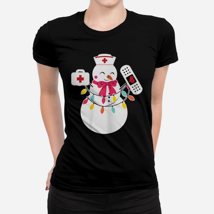 Womens Snowman Nurse Christmas With Nurse's Hat Funny Outfit Design Women T-shirt