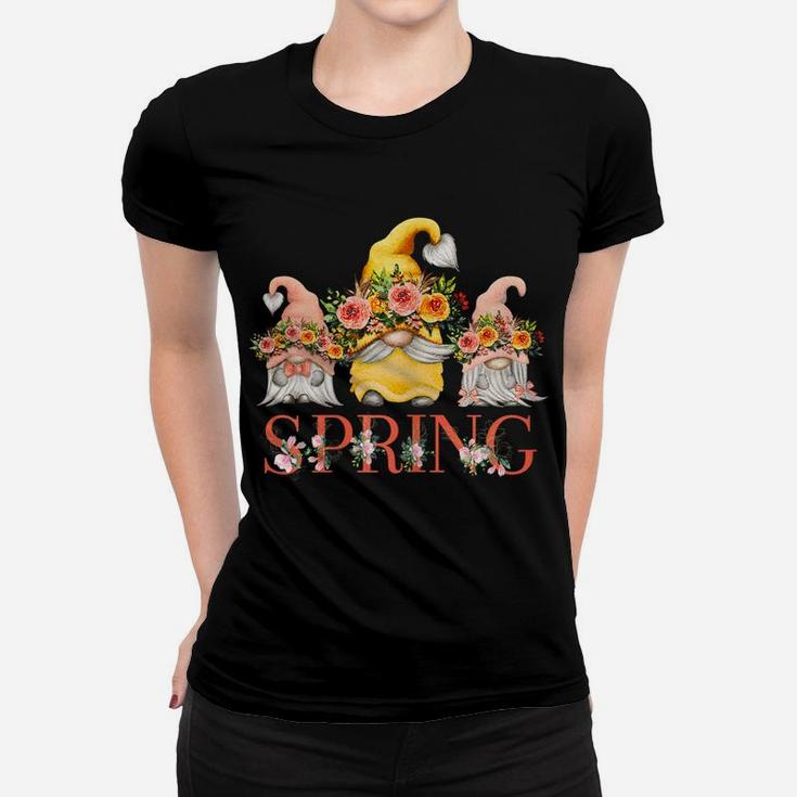 Womens Spring Flower Love With Beautiful Funny Gnomes In Nature Women T-shirt