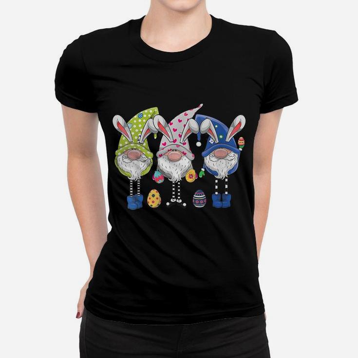Womens Three Gnomes Bunny Holding Easter Egg Hunting Happy Easter Women T-shirt