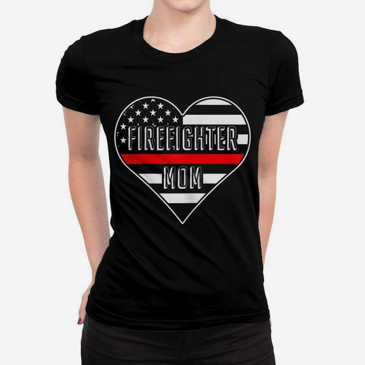 Womens Us Flag Heart Proud Firefighter Mom Women T-shirt