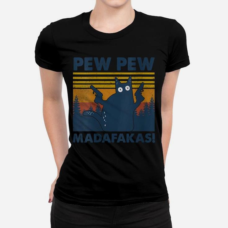 Womens Vintage Cats Pew Pew Madafakas Funny Crazy Cat Lovers Gifts Women T-shirt