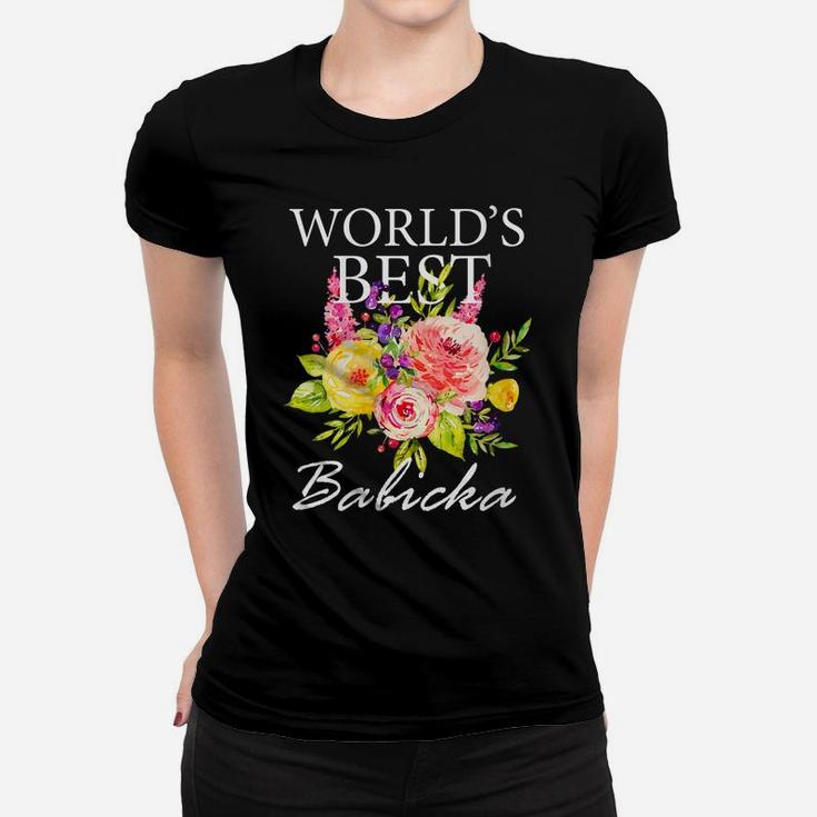 Womens World's Best Babicka Slovakia Grandma Mother's Day Flower Women T-shirt