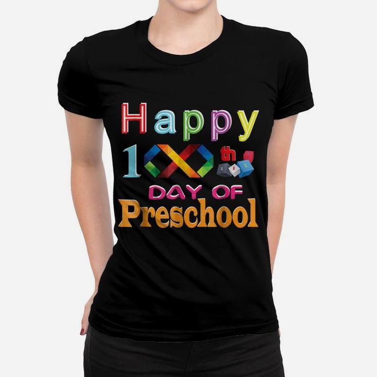 Words Happy 100Th Day Of Preschool Teacher Student Shirt Women T-shirt