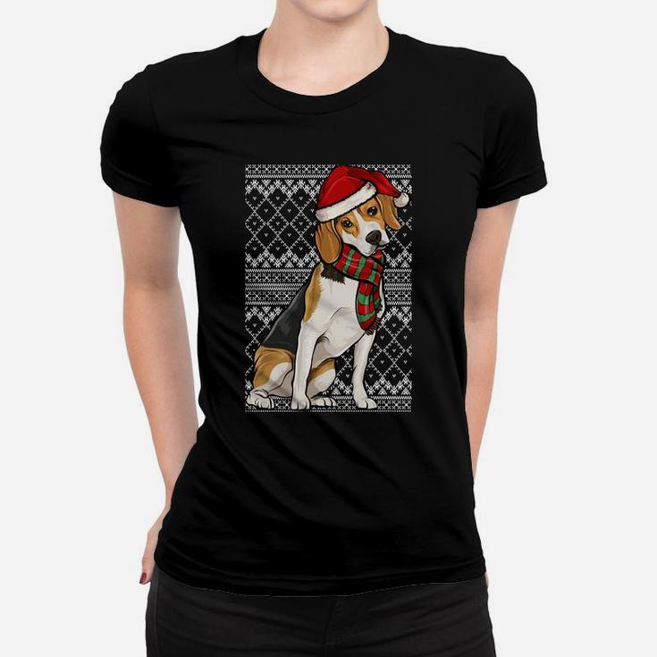 Xmas Beagle Santa Claus Hat Ugly Christmas Sweatshirt Women T-shirt