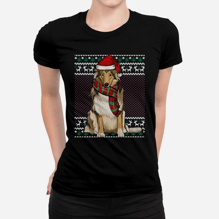 Xmas Collie Dog Santa Hat Ugly Christmas Sweatshirt Women T-shirt