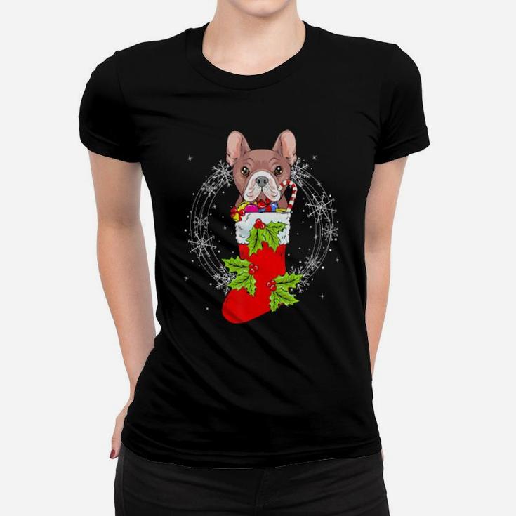 Xmas French Bulldog Stocking Stuffer Funny Women T-shirt