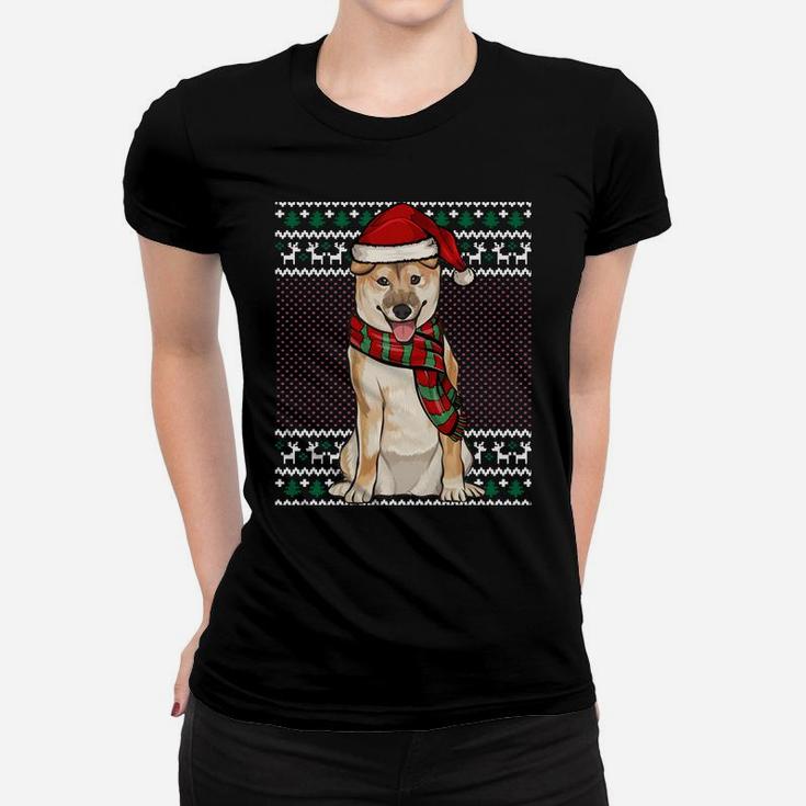 Xmas Shiba Inu Dog Santa Hat Ugly Christmas Sweatshirt Women T-shirt