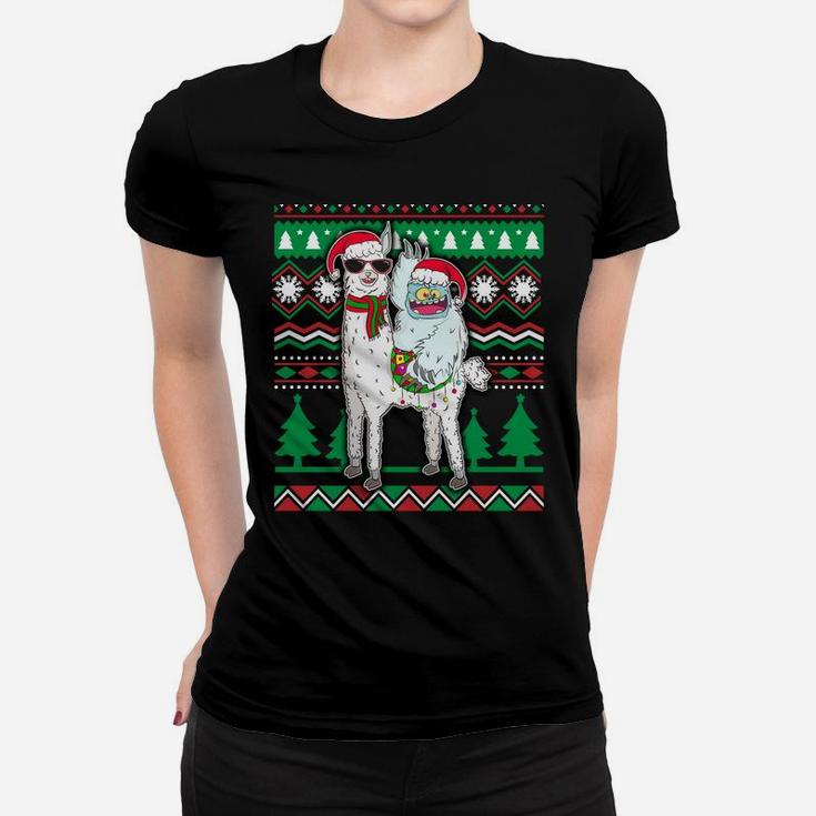 Yeti & Llama With Santa Hat Ugly Christmas Sweater Xmas Gift Sweatshirt Women T-shirt