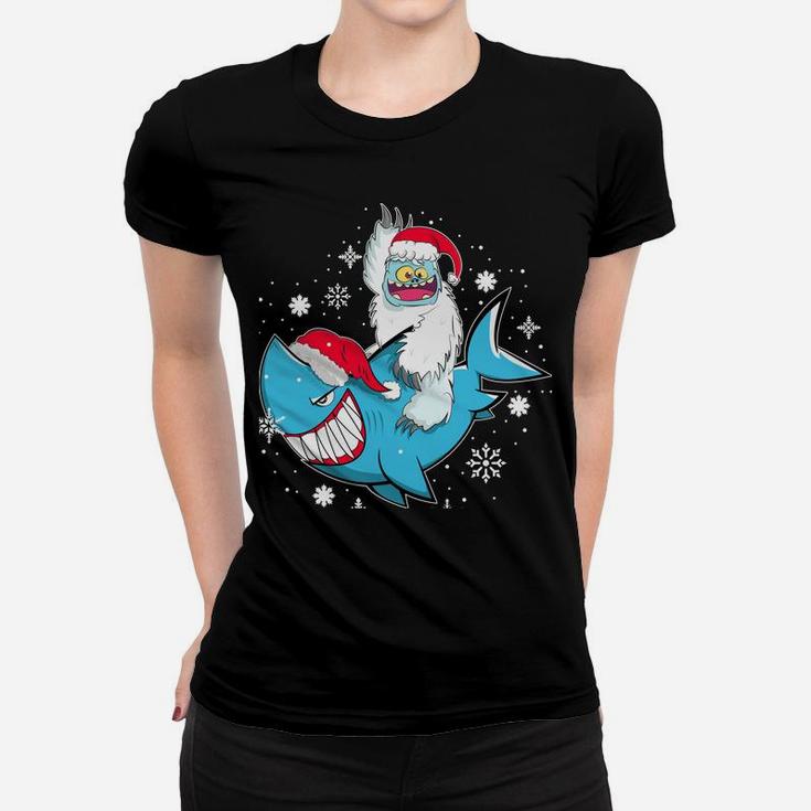 Yeti To Party Shark Santa Hat Christmas Pajama Xmas Gift Sweatshirt Women T-shirt
