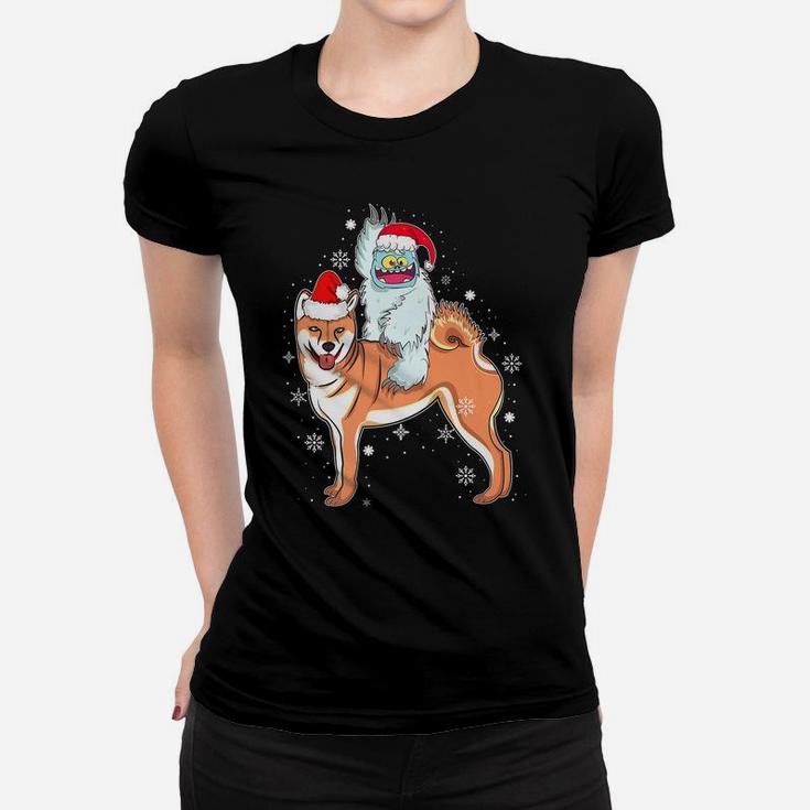 Yeti To Party Shiba Inu Santa Hat Christmas Pajama Xmas Gift Women T-shirt