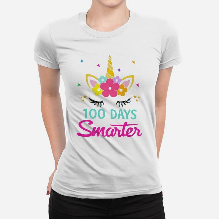 100 Days Of School Shirt 100 Days Smarter Unicorn Girls Gift Women T-shirt