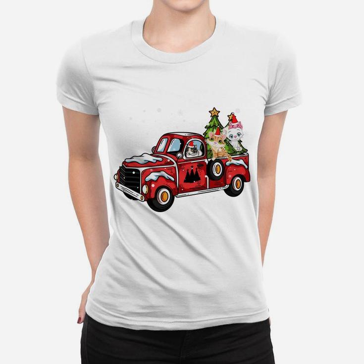 3 Cats Ride Red Truck Pick Up Christmas Tree Vintage Retro Sweatshirt Women T-shirt