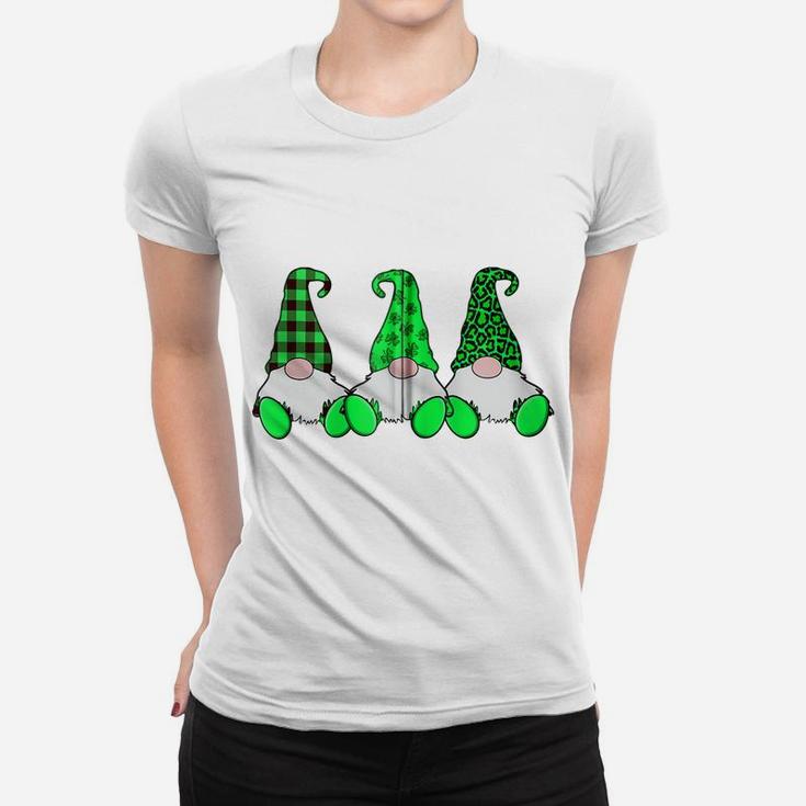 3 Irish Gnomes Leprechauns Shamrocks Leopard Plaid Hats Cute Zip Hoodie Women T-shirt