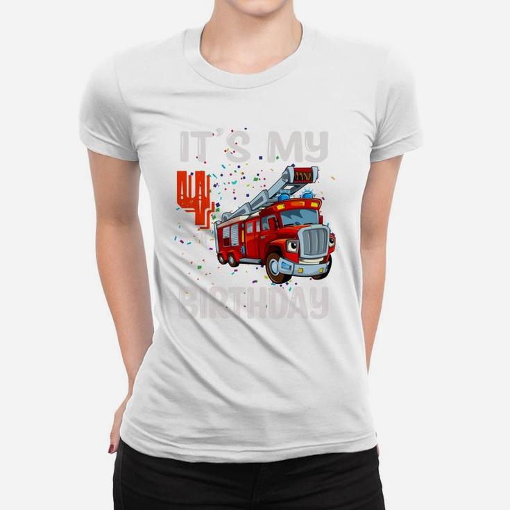 4 Year Old Gifts Kids Boys Fire Truck 4Th Birthday Women T-shirt
