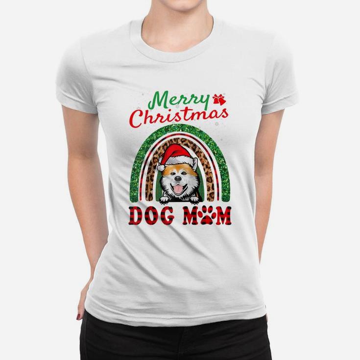 Akita Inu Santa Dog Mom Boho Rainbow Funny Christmas Raglan Baseball Tee Women T-shirt