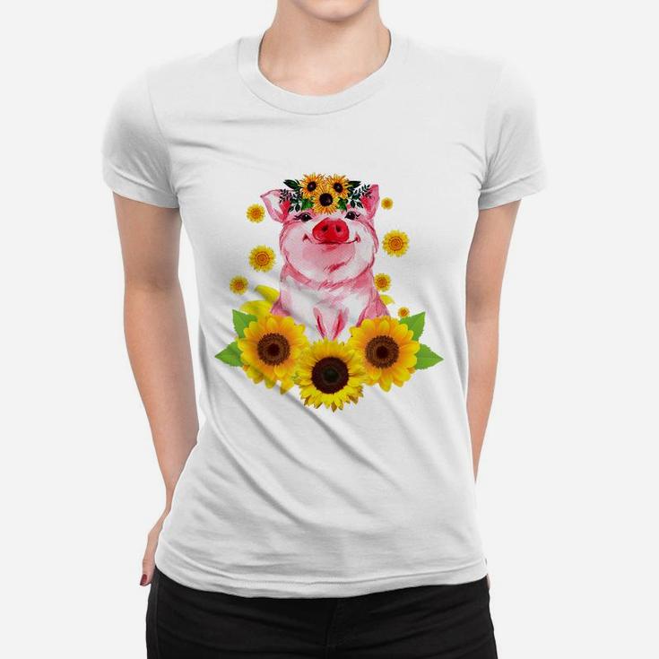 Animal Farmer Farm Gift Idea Women Girls Flower Crown Pig Women T-shirt