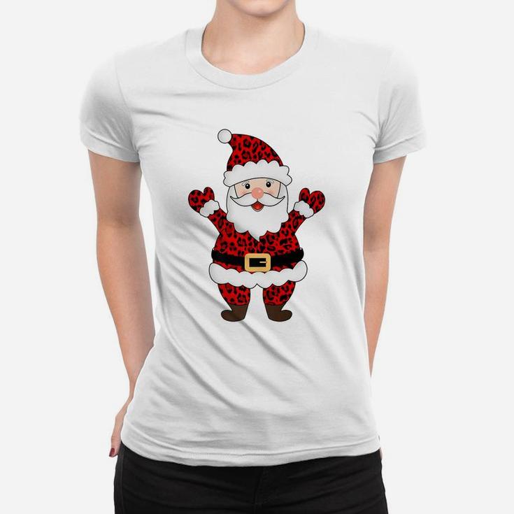 Animal Leopard Print Santa Claus Christmas Funny Xmas Gift Women T-shirt