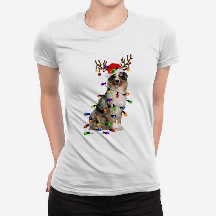Australian Shepherd Reindeer Christmas Lights Funny Xmas Sweatshirt Women T-shirt